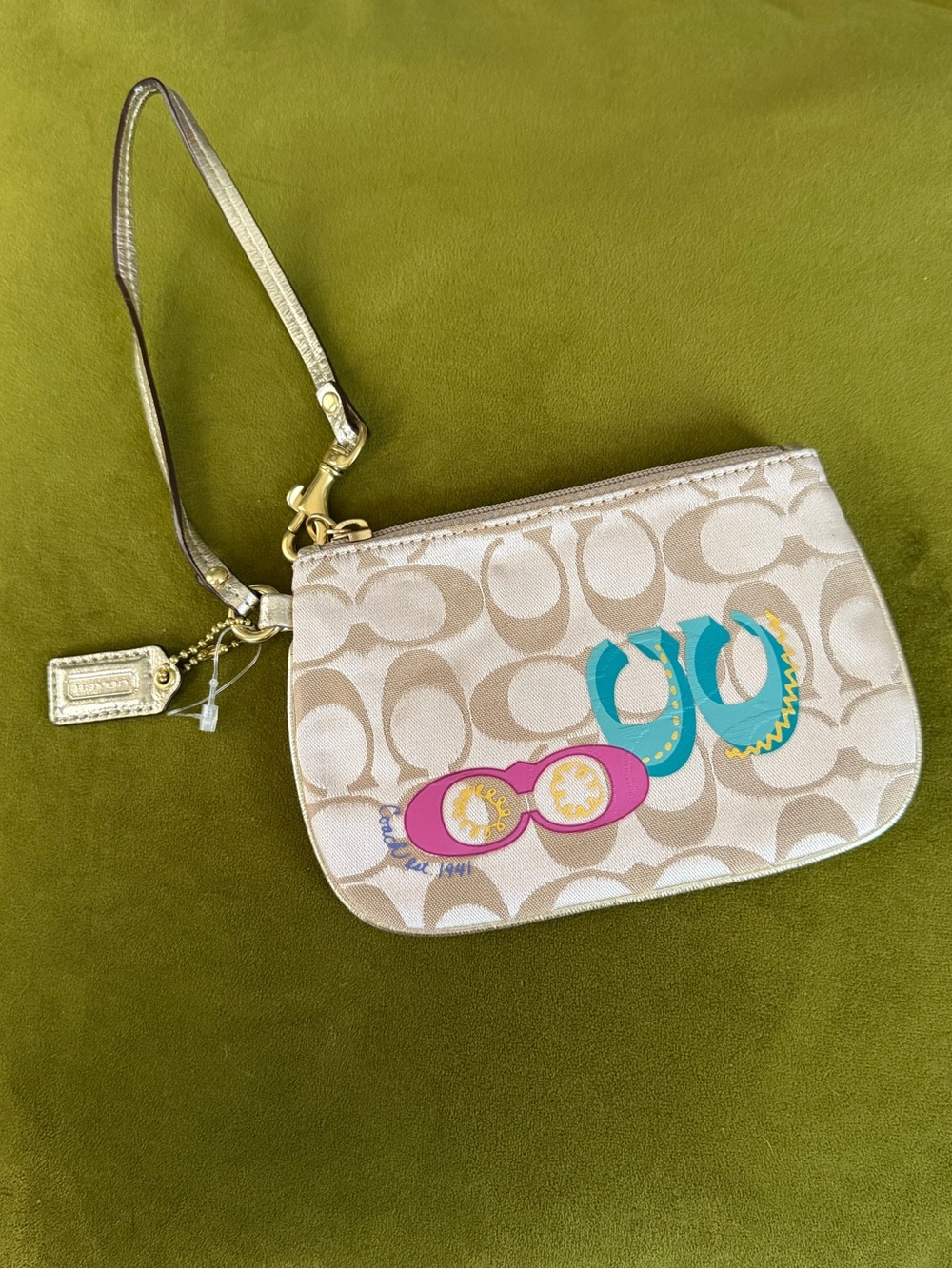 NEW Coach Signature Canvas Wristlet with Pink & Teal Graphic Y2K